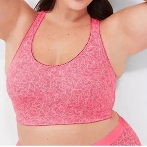 Cacique Women's Sz 22/24 Pink Stretch Lace Crossback Adjustable Straps Bralette
